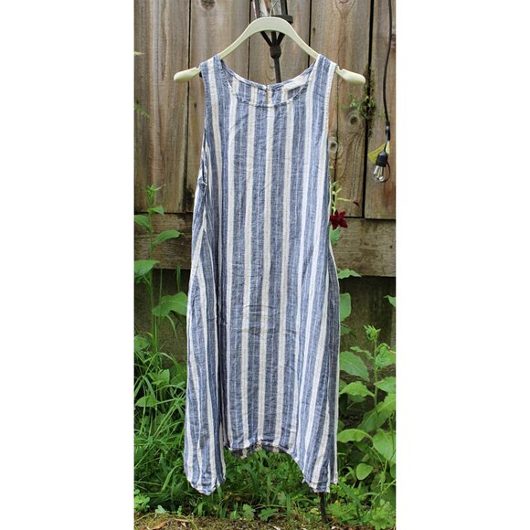 CP Shades - Jacqui Linen Trapeze Dress, Blue Stripe, Signature Dress - Med - Picture 3 of 13